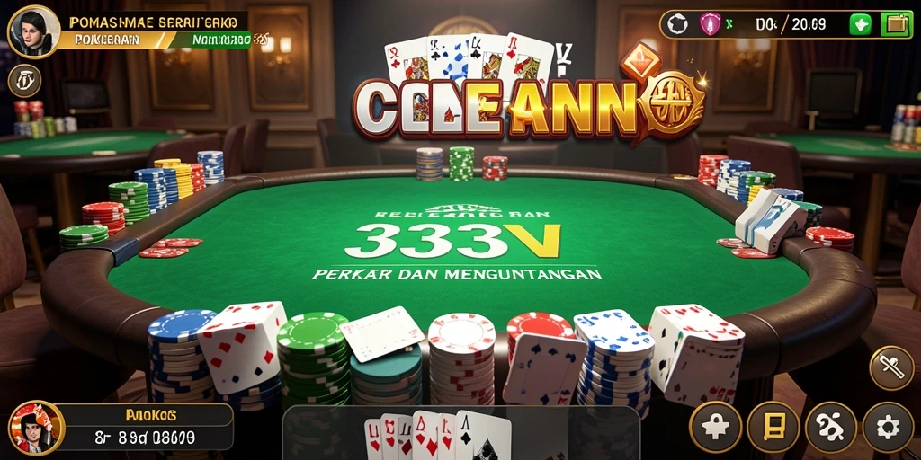 Tampilan antarmuka permainan Poker yang menarik dan interaktif.