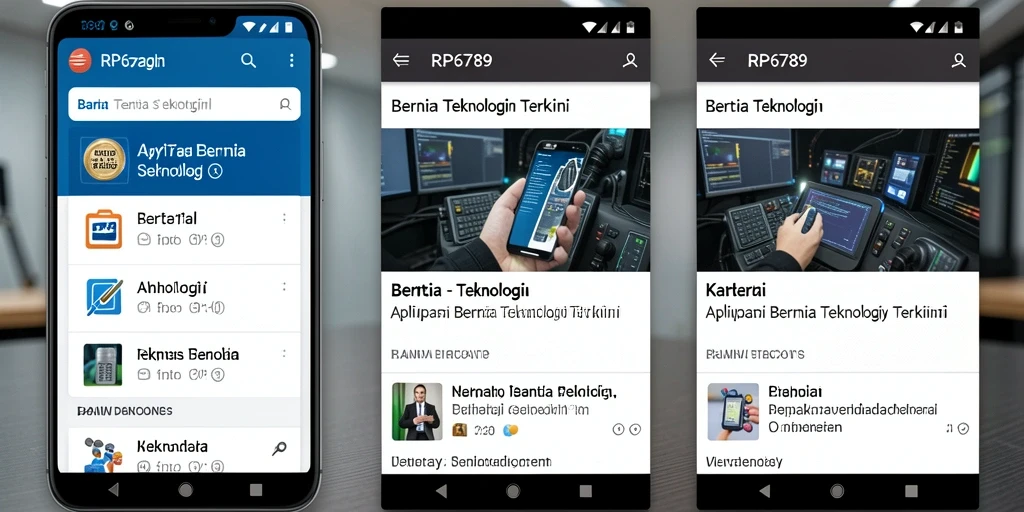 Antarmuka utama aplikasi RP6789 menampilkan berita teknologi terkini.
