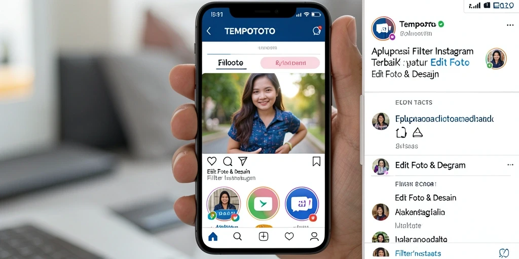 Antarmuka aplikasi TEMPOTOTO dengan fitur filter Instagram yang menarik.