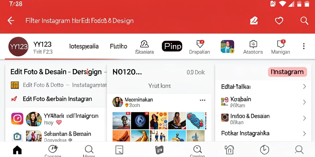 Antarmuka aplikasi YY123 dengan berbagai filter Instagram yang menarik.
